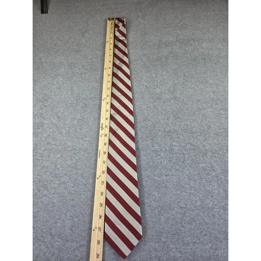 R. Hanauer Silk Repp Tie Made in USA Handmade Silk Classic Red and Cream Stripe